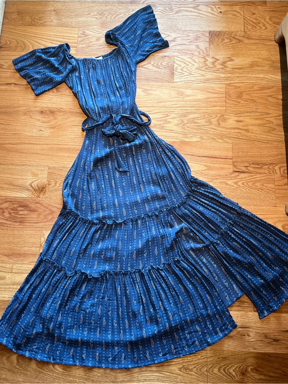 LUSH - Flowy Blue Floral Tiered Off-Shoulder Cottagecore Maxi Dress